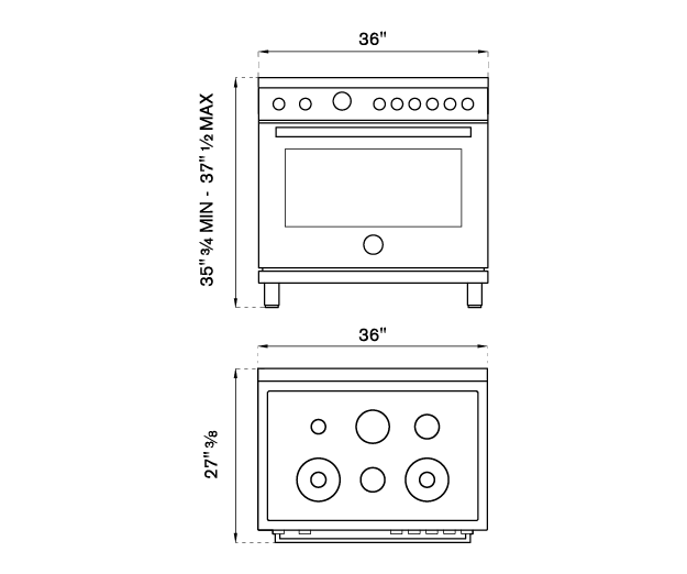 36 inch All Gas Range, 6 Brass Burners Bertazzoni